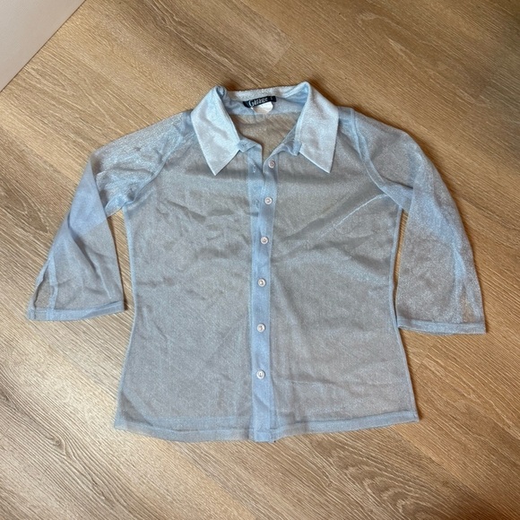 VINTAGE GARAGE, Sheer Blue Button-Up Shirt, large - Picture 6 of 14